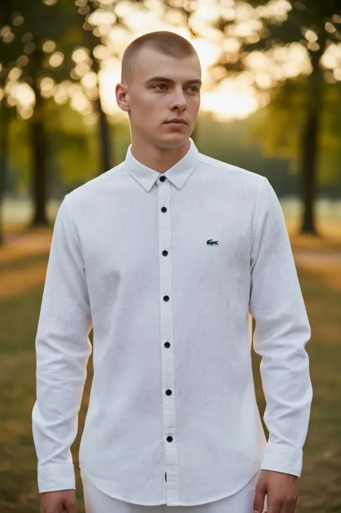 Full Sleeve Embroidery Shirt (M, White)